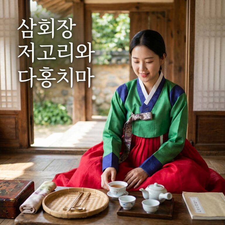1. 그네 타는 여인의 화려한 삼회장 저고리와 다홍치마