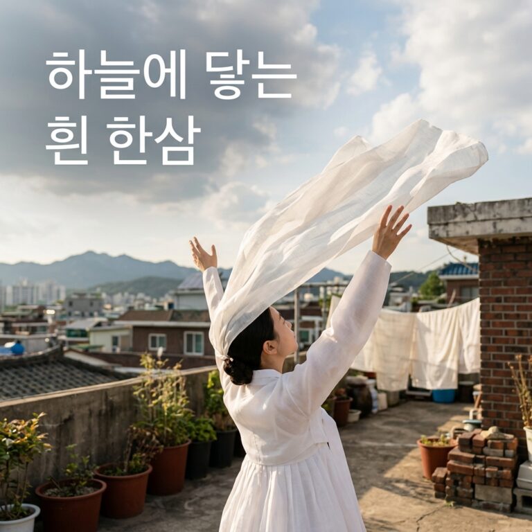 하늘에 닿는 흰 한삼의 궤적