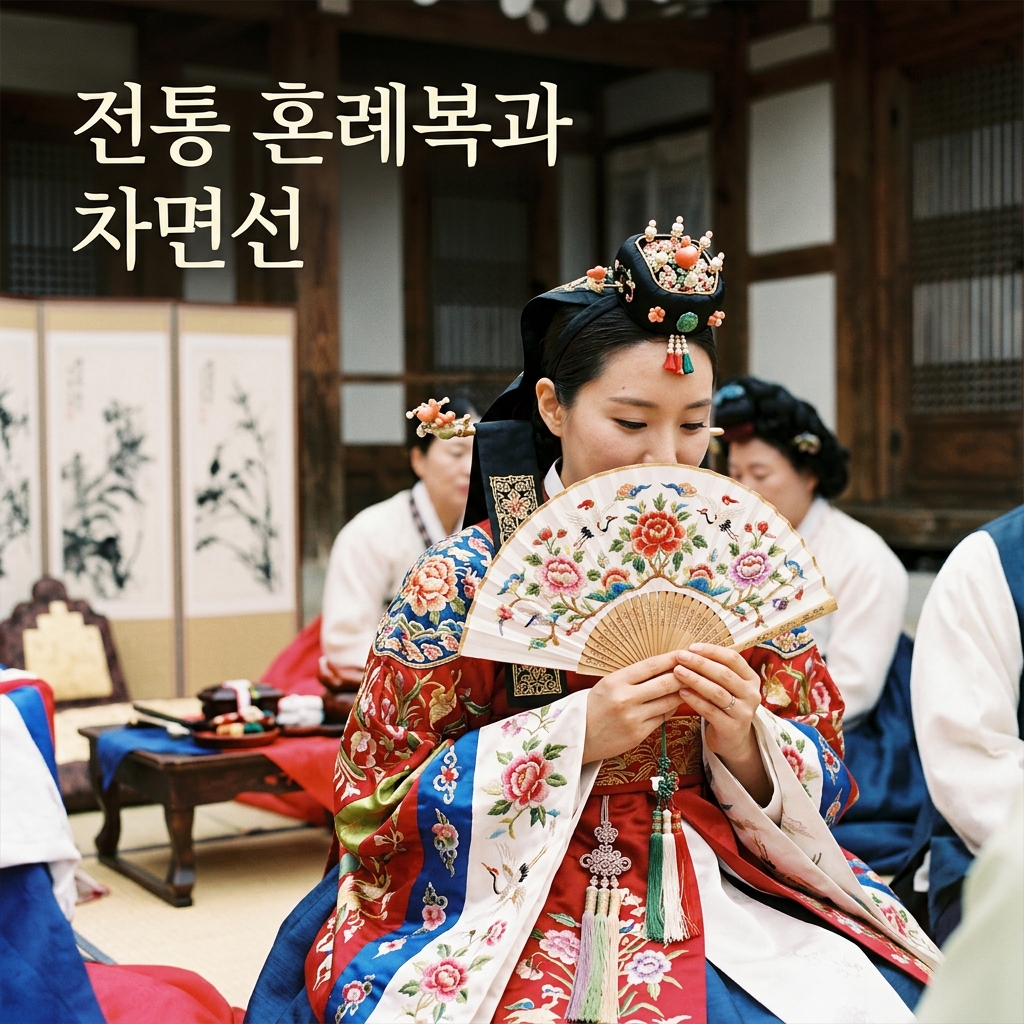 전통 혼례복과 차면선의 유기적 조화 및 예법 제품 이미지